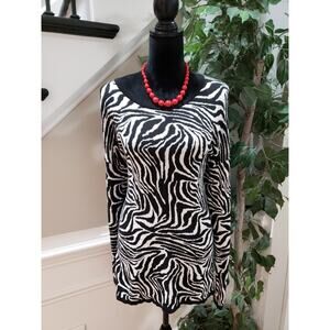 Est. 1946 Womens Black Animal Print Cotton Round Neck Long Sleeve Sweater Large